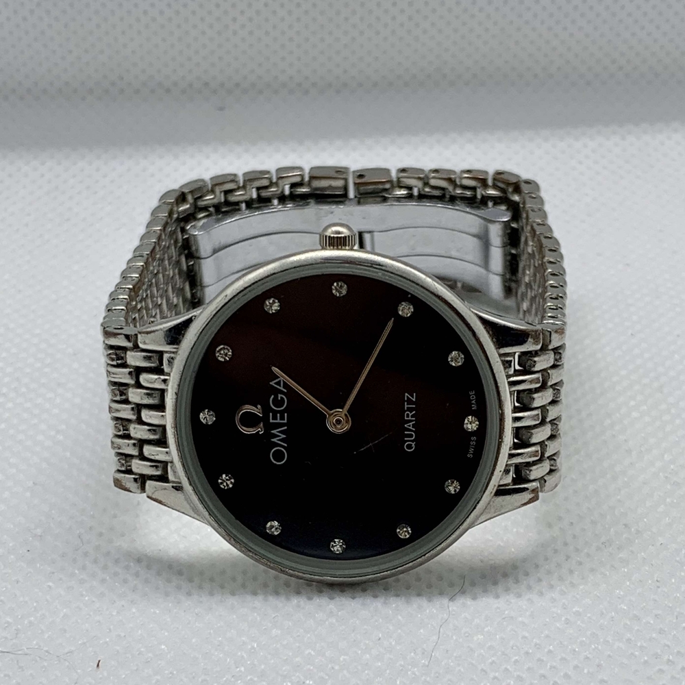 Vintage Omega Black Dial Silver Bracelet Watch
